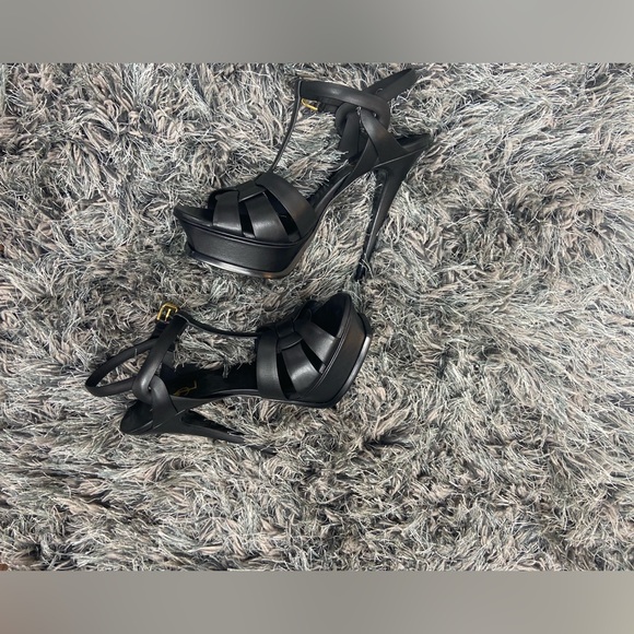 Saint Laurent Tribute 105 Leather Platform Sandal, Sz 9.5 - Picture 14 of 14